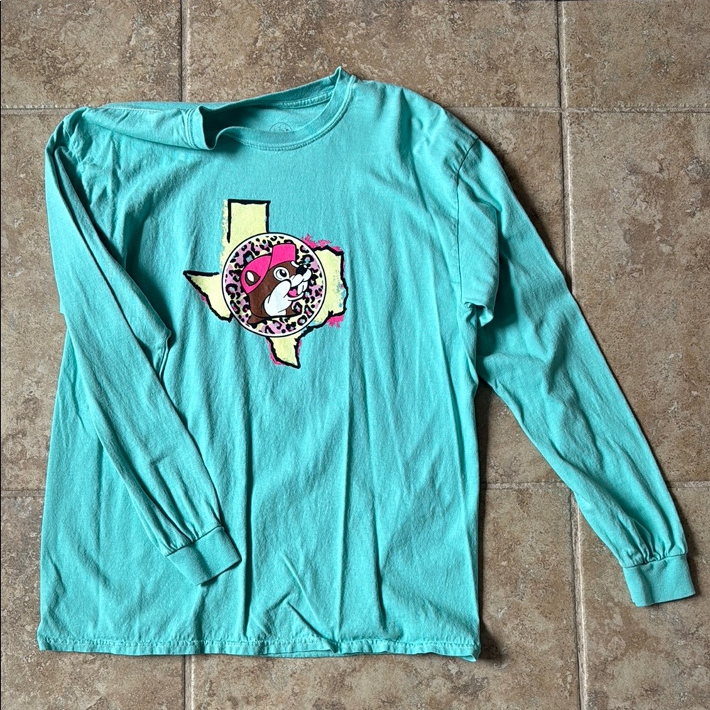 Teal Long Sleeve Tee with Graphic Print